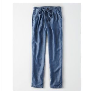NWT AE American Eagle high waisted tapered chambray pants.